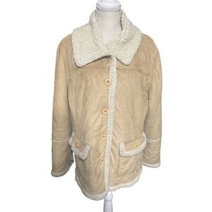 Mackintosh New England Womens Jacket Faux Suede Coat Shearling Lined Beige Sz XL